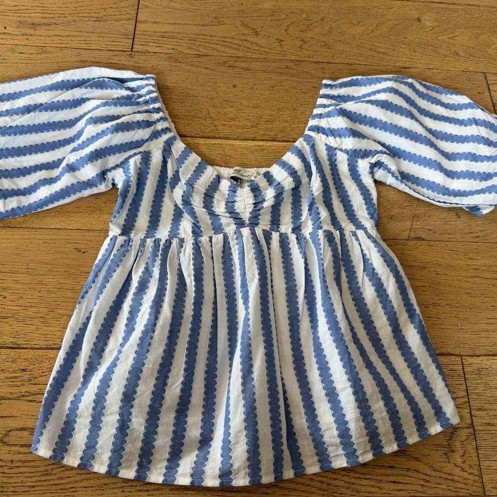 Vineyard‎ Vines Jacquard Stripe Smocked Top Blue White XXS 2W001667 NEW (1432)
